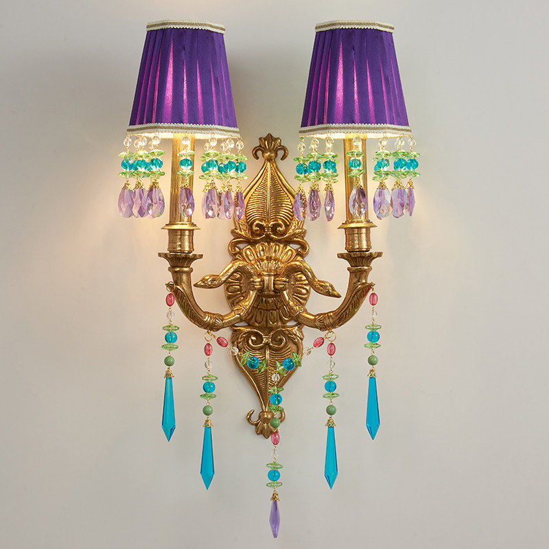 法式复古浪漫全铜水晶壁灯欧式别墅客厅卧室女孩公主房床头灯具
