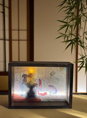 《依》浮世绘实木相框手工玻璃画艺术摆件