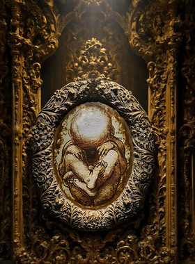 《孕育》孤品复古vintage巴洛克浮雕画框婴儿墙面装饰艺术壁挂