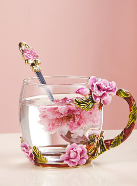 创意珐琅彩水晶玻璃杯耐高温家用闺蜜礼品杯花茶杯牛奶杯咖啡杯子