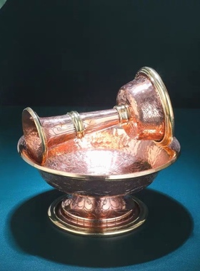 护法尼泊尔纯铜手工艺手工雕花锤纹藏传密宗家用佛前供杯圣水杯供