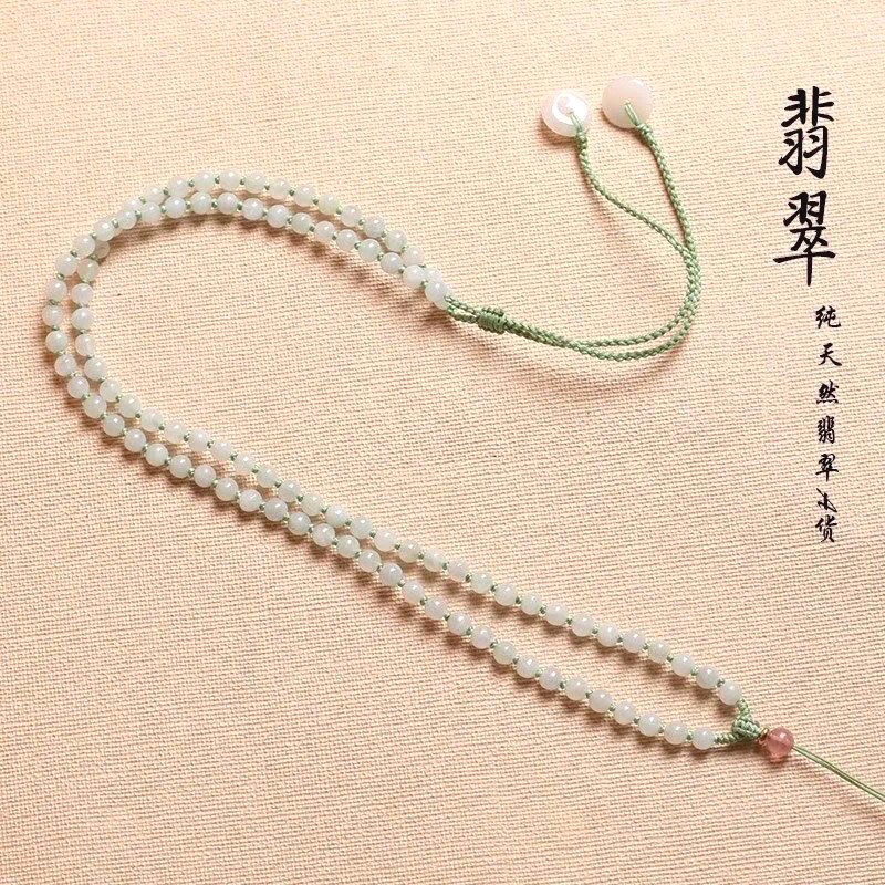 6mm冰豆种翡翠A货全珠链毛衣链高档黄金玉器吊坠挂绳项链简约大气
