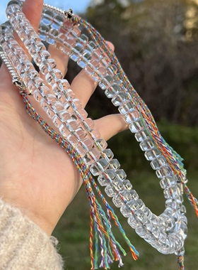 天然10A白水晶碟片珠手串108颗佛珠念珠项链藏银复古新中式男女款