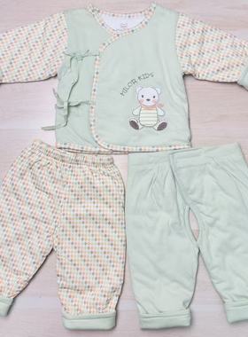 B512米乐熊秋冬款新生儿薄棉和尚服三件套 加棉出生衣套装0046