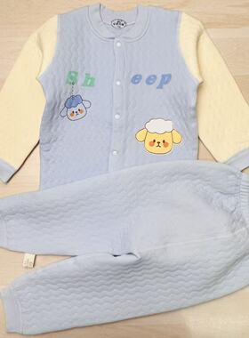 B73咕男女宝宝纯棉三层保暖套装对开高密度不钻棉5569 100-120