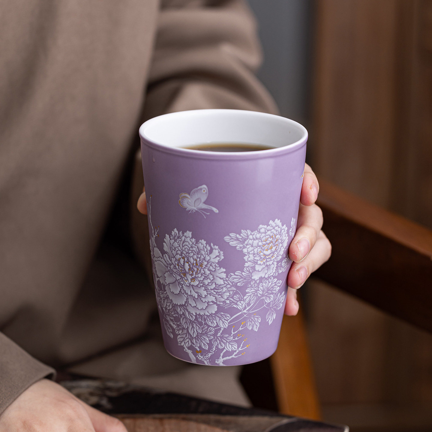 精致手绘紫釉牡丹茶杯家用陶瓷主人杯可乐杯个人喝茶杯功夫茶具,餐饮具,茶杯,淘宝优惠券,粉丝福利购,淘宝优惠卷