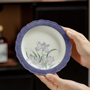 高档手绘陶瓷壶承紫鸢凝华精致家用点心盘水果盘功夫茶具茶道配件