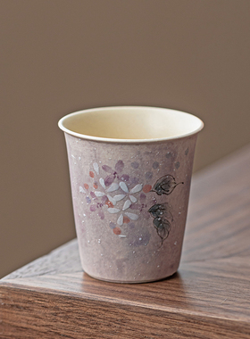 绣球花陶瓷小可乐茶杯小个精致主人杯品茗杯紫色茶具女士个人专用