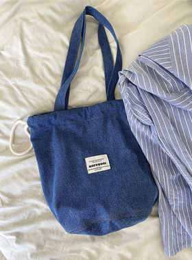 MOREGOOL 24/SS 原创大容量牛仔抽绳水桶包 百搭厚实单肩帆布包