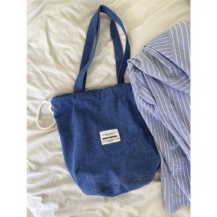 MOREGOOL 24/SS 原创大容量牛仔抽绳水桶包 百搭厚实单肩帆布包