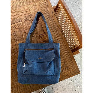 复古金属扣水洗牛仔蓝色托特 FW原创 日常轻便单肩包 MOREGOOL