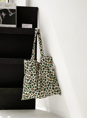 MOREGOOL 24/SS原创 爱心豹纹单肩帆布包 日常轻便棉托特包