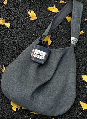 MOREGOOL 深灰色羊毛呢秋冬单肩包 日常通勤休闲百搭大容量托特包