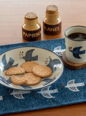 日本制BISQUE美浓烧飞鸟餐具家用陶瓷深盘饭碗日式复古盘子马克杯