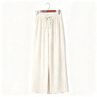 松弛感百搭直筒长裤 宽松抽绳高腰休闲裤 女 2026春秋针织阔腿裤
