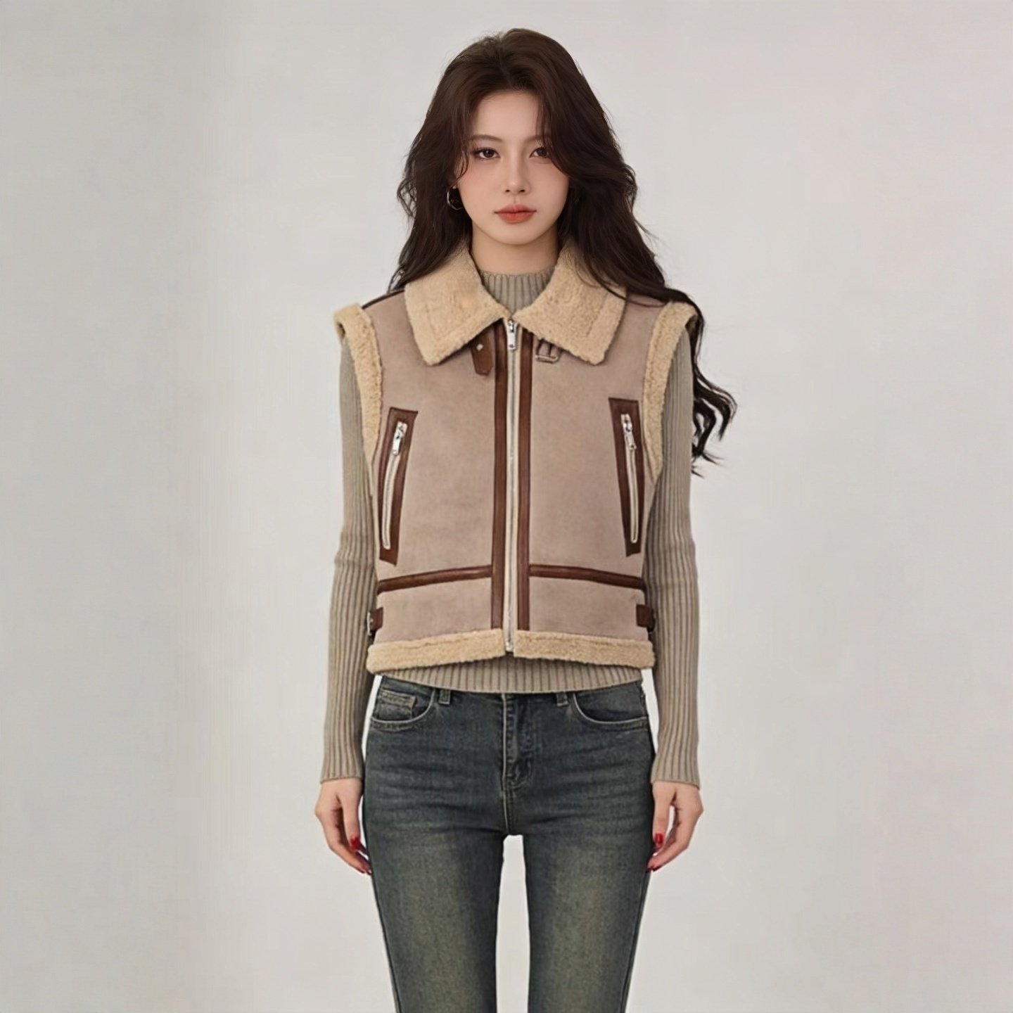2026秋冬新款麂皮绒+仿羊羔毛马甲女短款 外搭复古机车风背心外套,女装/女士精品,马夹,淘宝优惠券,粉丝福利购,淘宝优惠卷