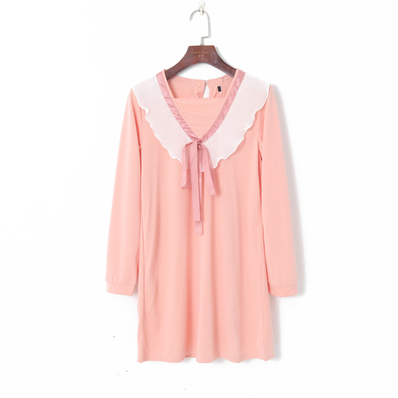 2021夏季女装法式复古甜美方领荷叶边饰系带宽松显瘦长袖连衣裙