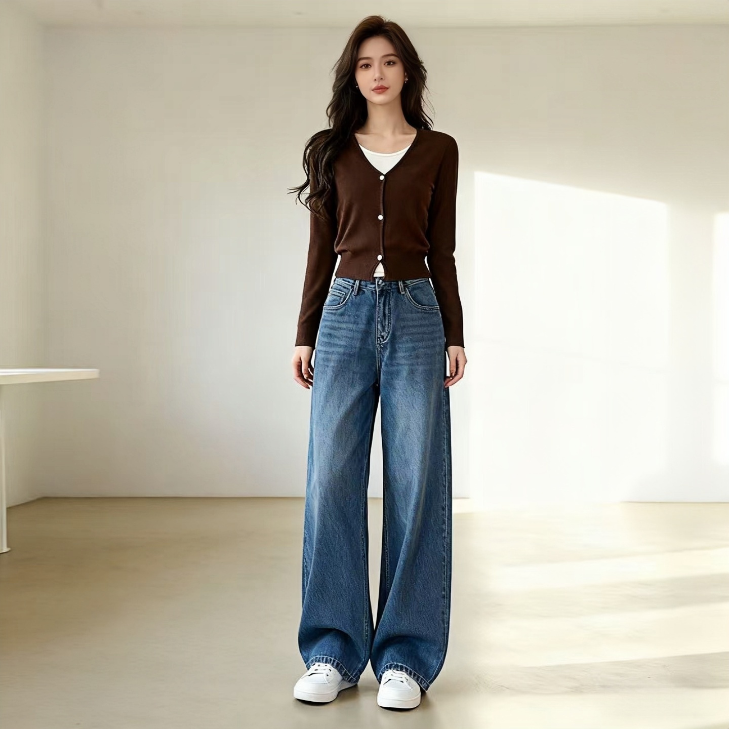 秋冬假两件V领显瘦针织开衫女