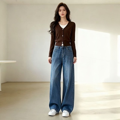 秋冬假两件V领显瘦针织开衫女