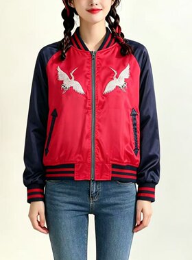春秋两面穿刺绣飞行员棒球服女