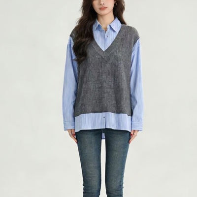 春秋假两件宽松慵懒风中长毛衣女