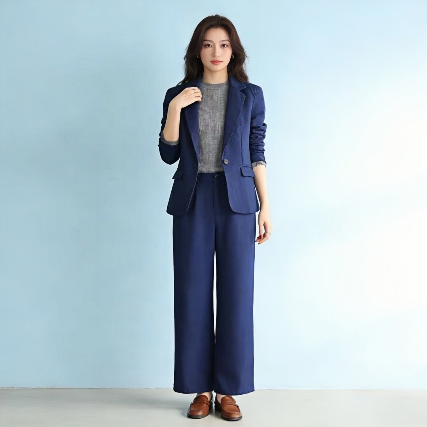 2026新款宝蓝色西服套装女 单扣西装外套+高腰阔腿裤职业两件套,女装/女士精品,时尚套装,淘宝优惠券,粉丝福利购,淘宝优惠卷