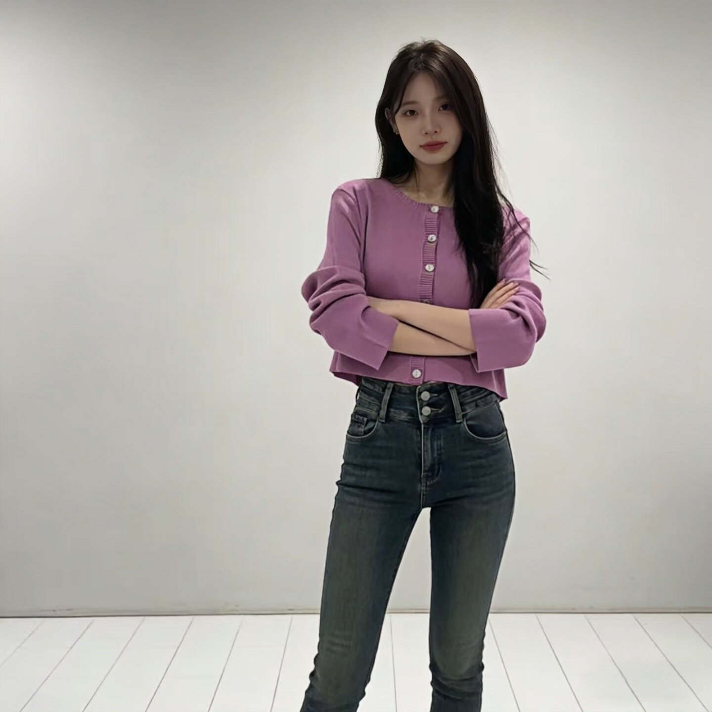 春秋微短款显瘦坑条针织开衫女