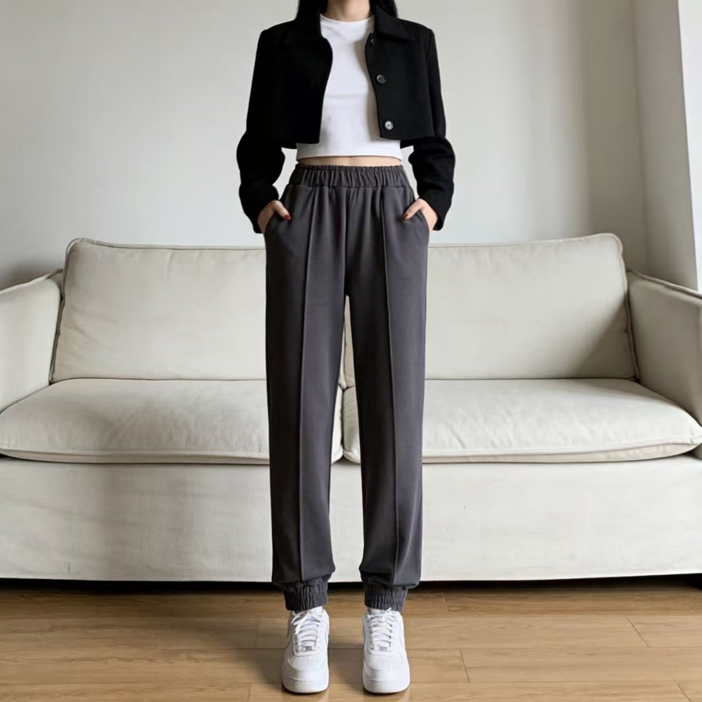 2026春秋新款毛圈卫裤女 束脚松紧腰休闲裤亲肤透气居家百搭长裤,女装/女士精品,卫裤,淘宝优惠券,粉丝福利购,淘宝优惠卷