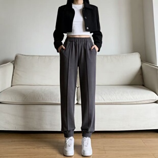 亲肤透气居家百搭长裤 2026春秋新款 束脚松紧腰休闲裤 女 毛圈卫裤