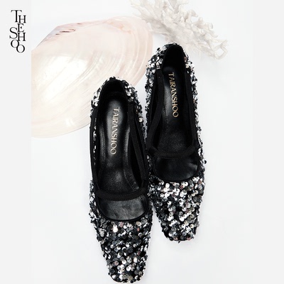 SHOO原创设计闪片单鞋亮片方头