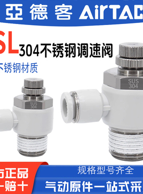 亚德客304不锈钢气管接头气缸节流阀 PSL4/6/8/10/12-M5/01/02-S