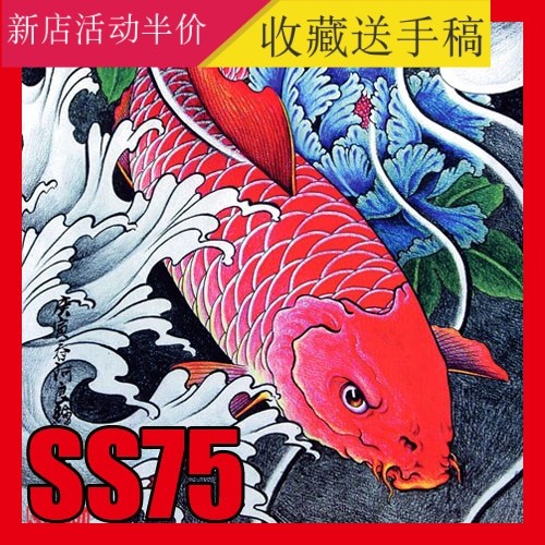 纹身手稿彩色图案线稿鲤鱼图纹身图片锦鲤刺青满背器材ss75