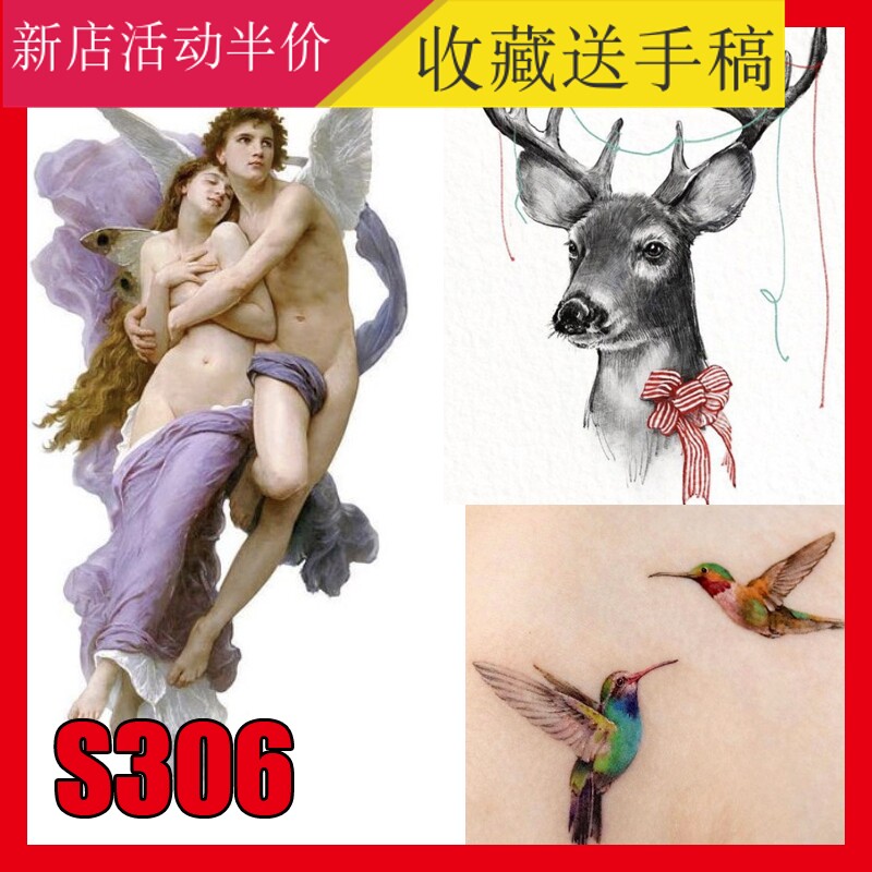 小清新风格纹身手稿世界名画名人彩色小鸟金鱼动物另类刺青图案