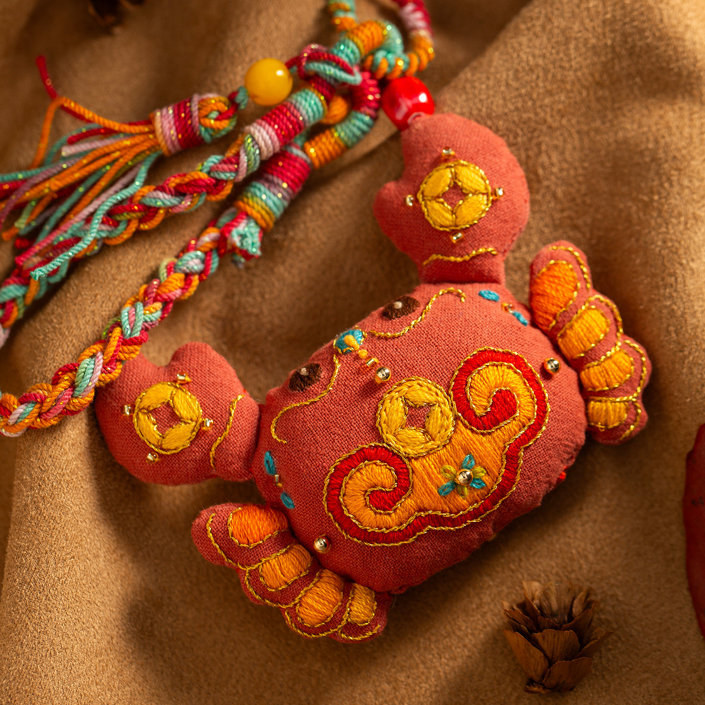 阿卡中国非遗螃蟹平安符刺绣手工diy材料包葫芦编绳包挂新年礼物,居家布艺,缝纫DIY材料套装,淘宝优惠券,粉丝福利购,淘宝优惠卷