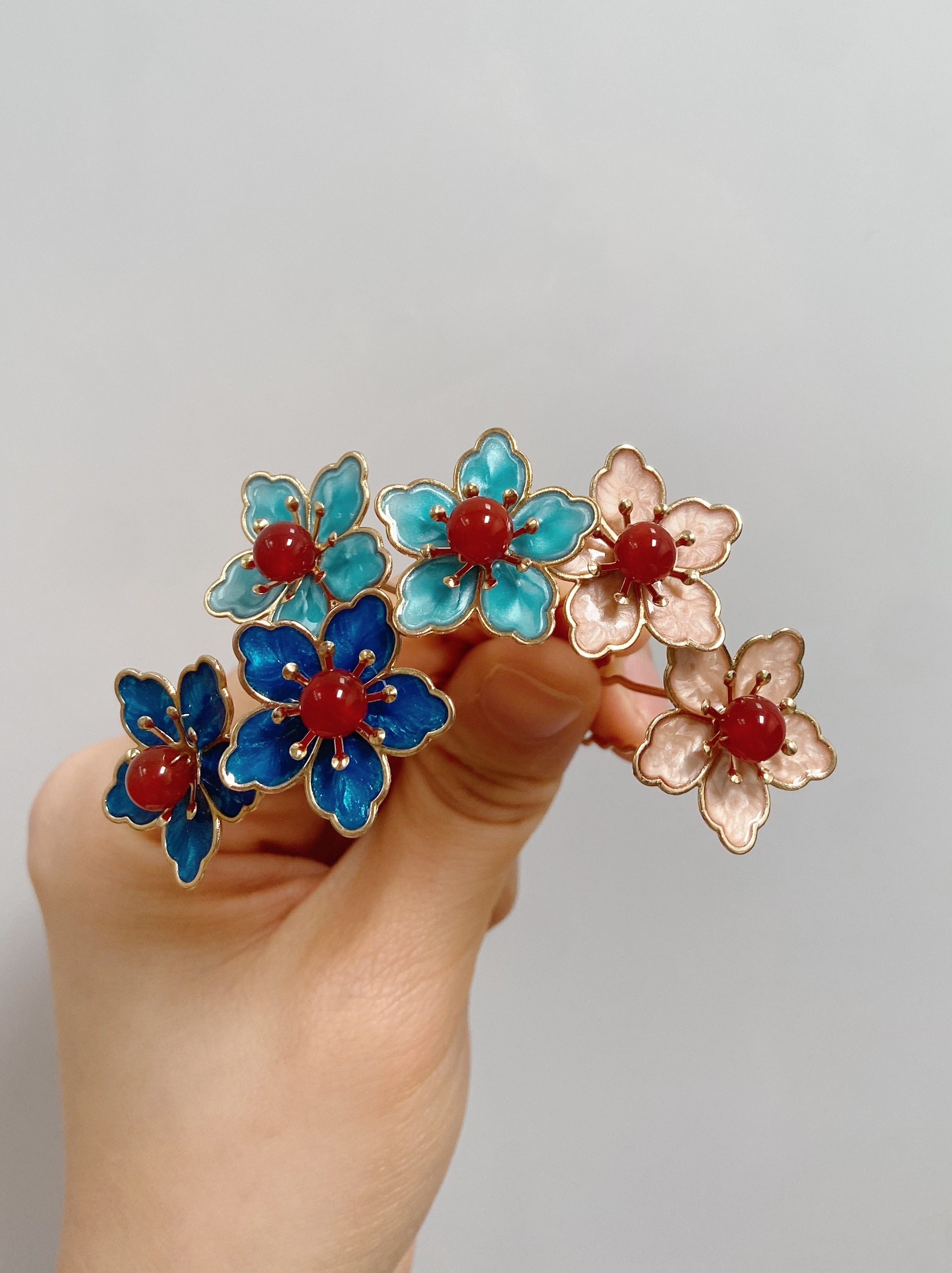 ｛清仓特价。3对烧蓝红玛瑙花朵发钗｝汉服唐风点缀发簪子古装,模玩/动漫/周边/娃圈三坑/桌游,古风/国风配饰,淘宝优惠券,粉丝福利购,淘宝优惠卷