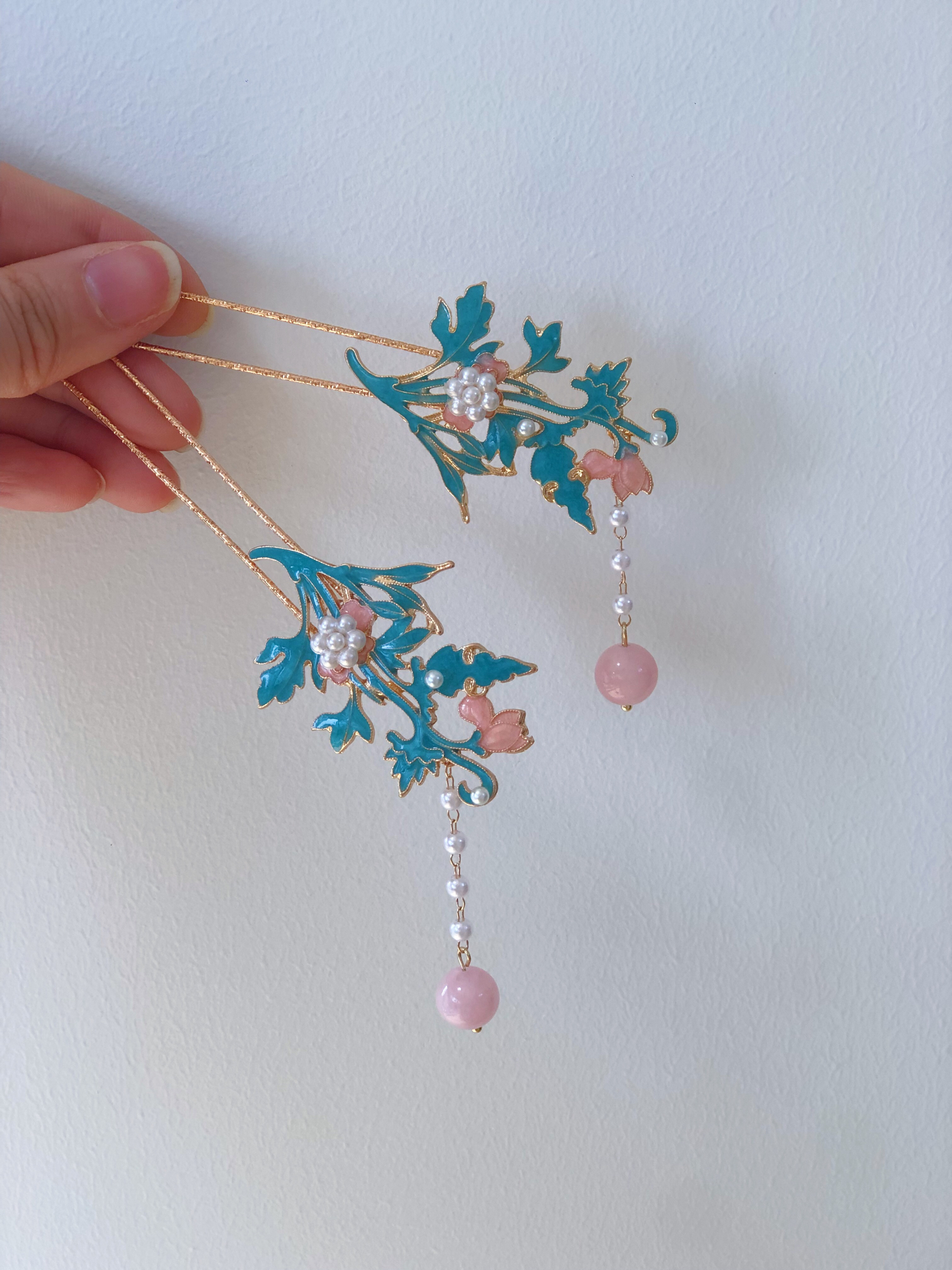 烧蓝发钗发簪景泰蓝小花烧蓝汉服发饰头饰中国风旗袍舞蹈古装