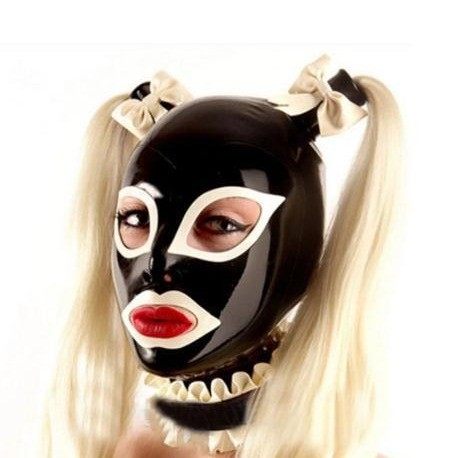 思慕 天然乳胶开眼嘴巴头饰蝴蝶结款角色扮演头套面具面罩含脖套