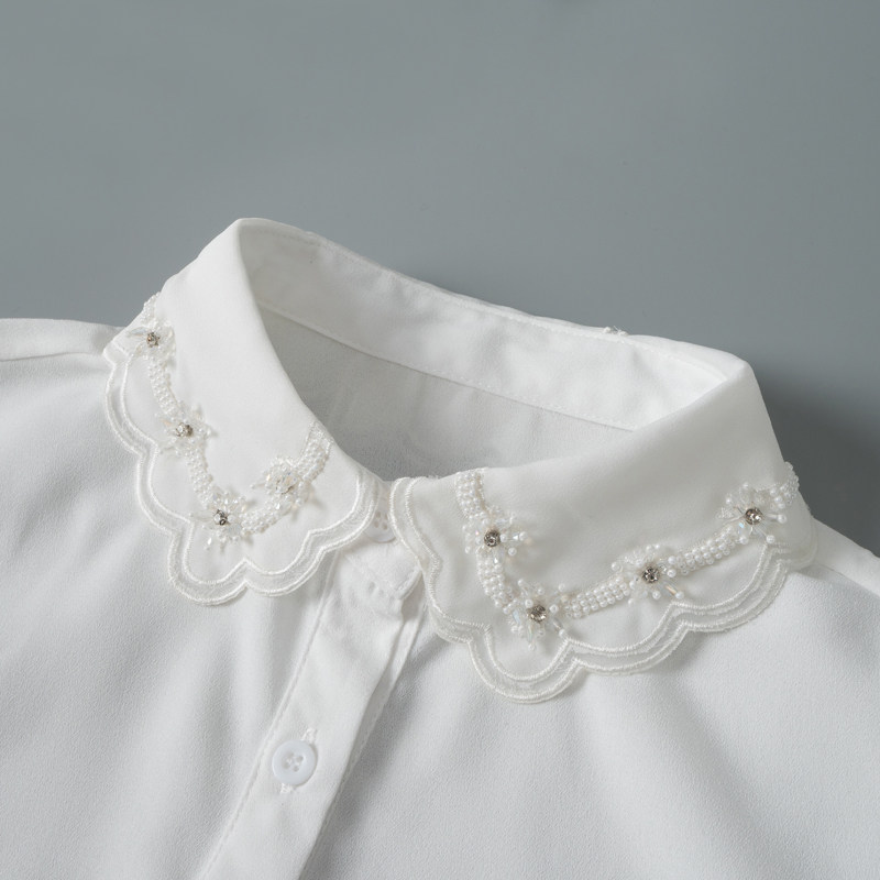 欧根纱减龄娃娃领手工钉珠假领子女白色雪纺内搭衬衫领毛衣装饰领
