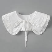 领先生双层荷叶边假领子女百搭纯棉娃娃领减龄大翻领配裙小披肩