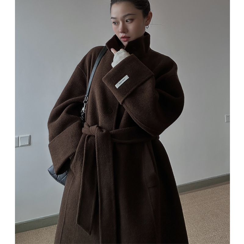 中长款羊毛大衣女高级感系带收腰