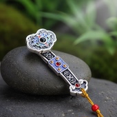 足银999纯银富贵吉祥如意手把件镶珠烧蓝银摆件高档生日礼物礼品