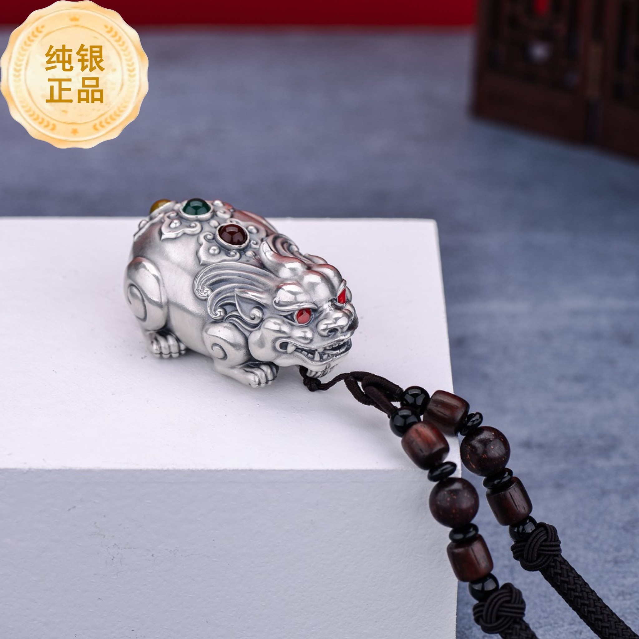 足银999招财貔貅手把件创意随身纯银汽车挂件摆件父亲节生日礼物