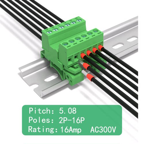 轨道2EDG-UKR-5.08mm导轨式固定连接器绿色铜电线端子连对插4P16P - 封面