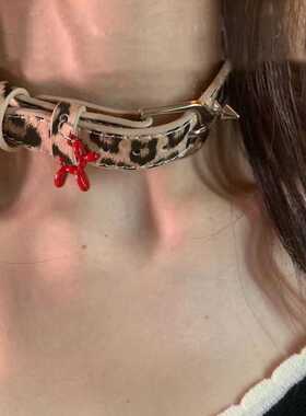 【奈德丽】豹纹choker颈链项圈女秋冬高级感辣妹锁骨链甜酷脖颈链