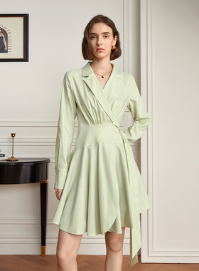 【范恩绮专享福利】高端精致连衣裙女不规则荷叶边衬衫裙子