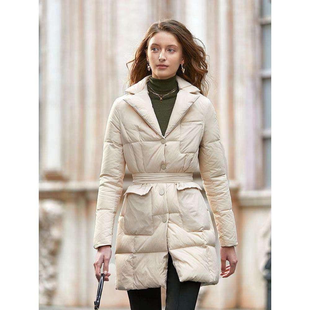 【汤曼妮粉丝专享】AEL原创中长款气质修身羽绒服西装领收腰外套,女装/女士精品,羽绒服,淘宝优惠券,粉丝福利购,淘宝优惠卷