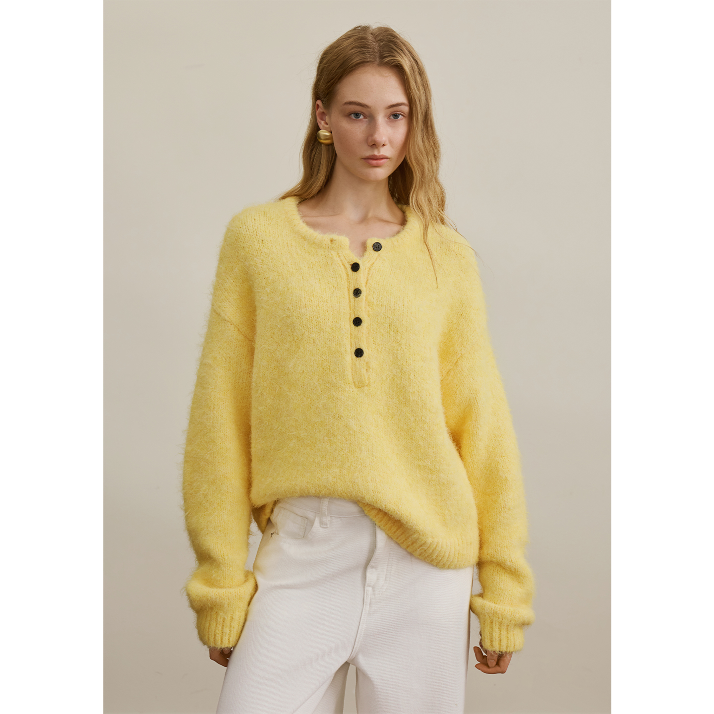 【汤曼妮粉丝专享】AEL原创气质针织衫女士半开领宽松毛衣上衣