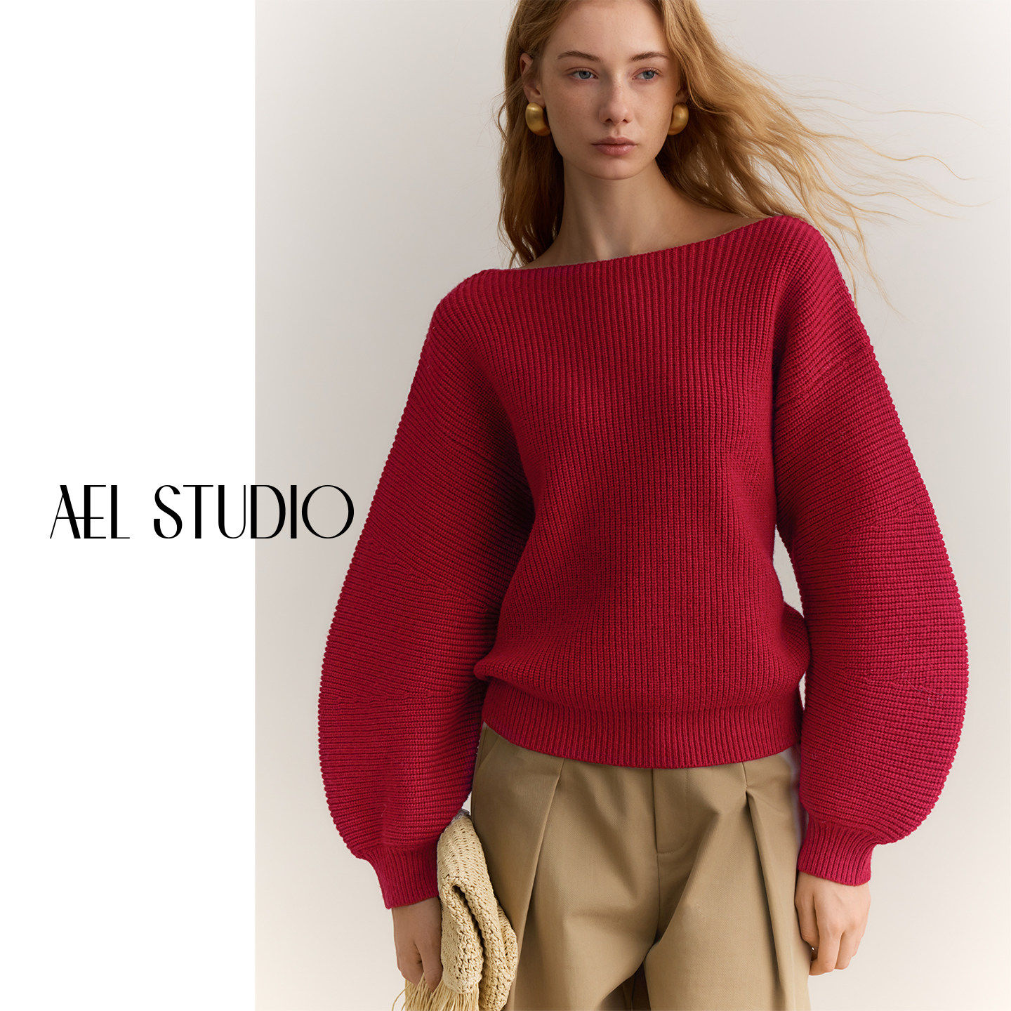 【汤曼妮粉丝专享】AEL原创一字肩羊毛毛衣女士灯笼袖红色针织衫,女装/女士精品,毛衣,淘宝优惠券,粉丝福利购,淘宝优惠卷