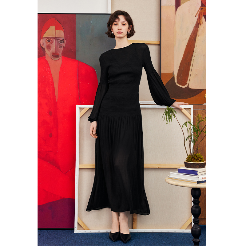 黑色泡泡袖连衣裙女士内搭吊带