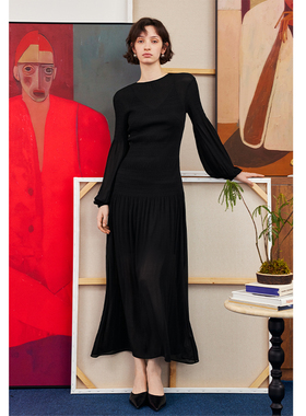 【汤曼妮粉丝专享】AEL原创灯笼袖连衣裙女2025新款收腰修身长裙